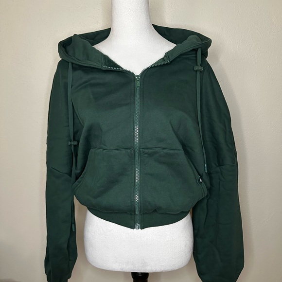 POPFLEX Forest Green zip cloud Women's Hoodie - Picture 5 of 7